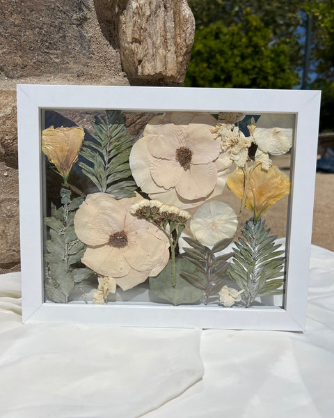 8x10 pressed floral frame with real preserved flowers, artistically arranged by Happihome.