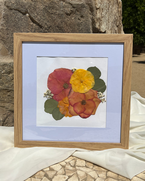 11x11 square pressed floral frame with mat border, showcasing preserved flowers by Happihome.