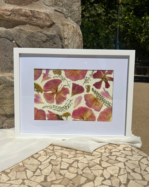 12x16 matted pressed frame with delicately preserved flowers, beautifully handcrafted by Happihome.