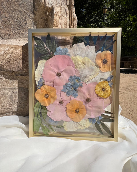 8x10 pressed floral frame with real preserved flowers, artistically arranged by Happihome.